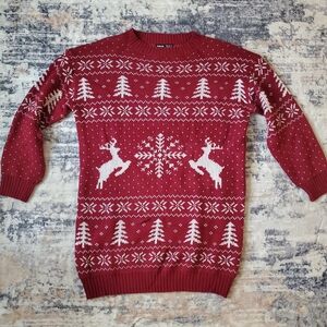 Shein Red Reindeer Snowflake Christmas Sweater Dress Size M